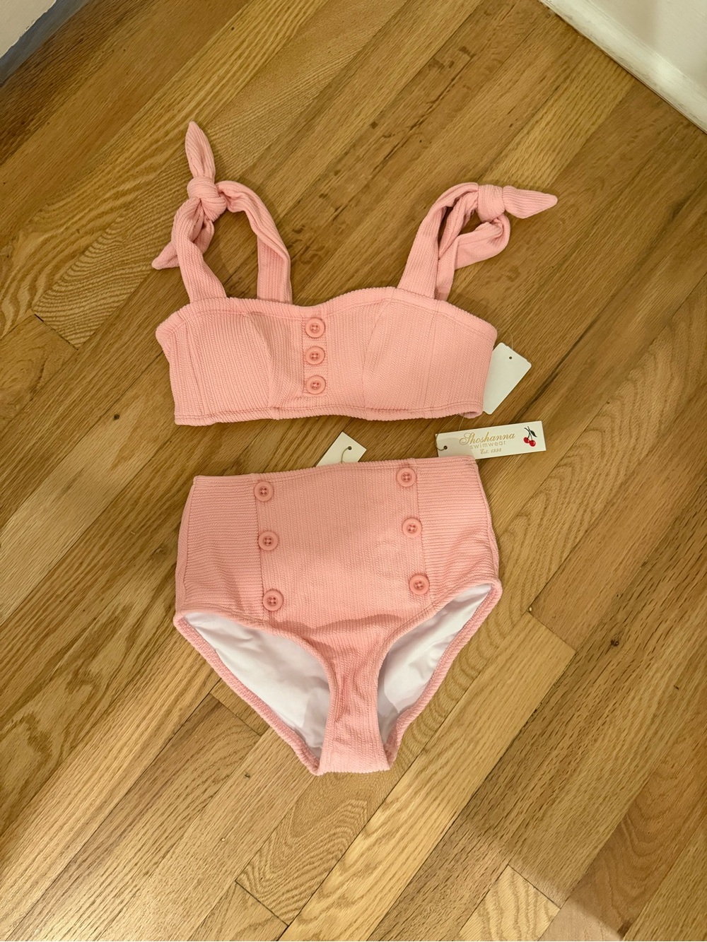 Shoshanna Swim NWT Pink Ribbed High-Waist Bikini Set